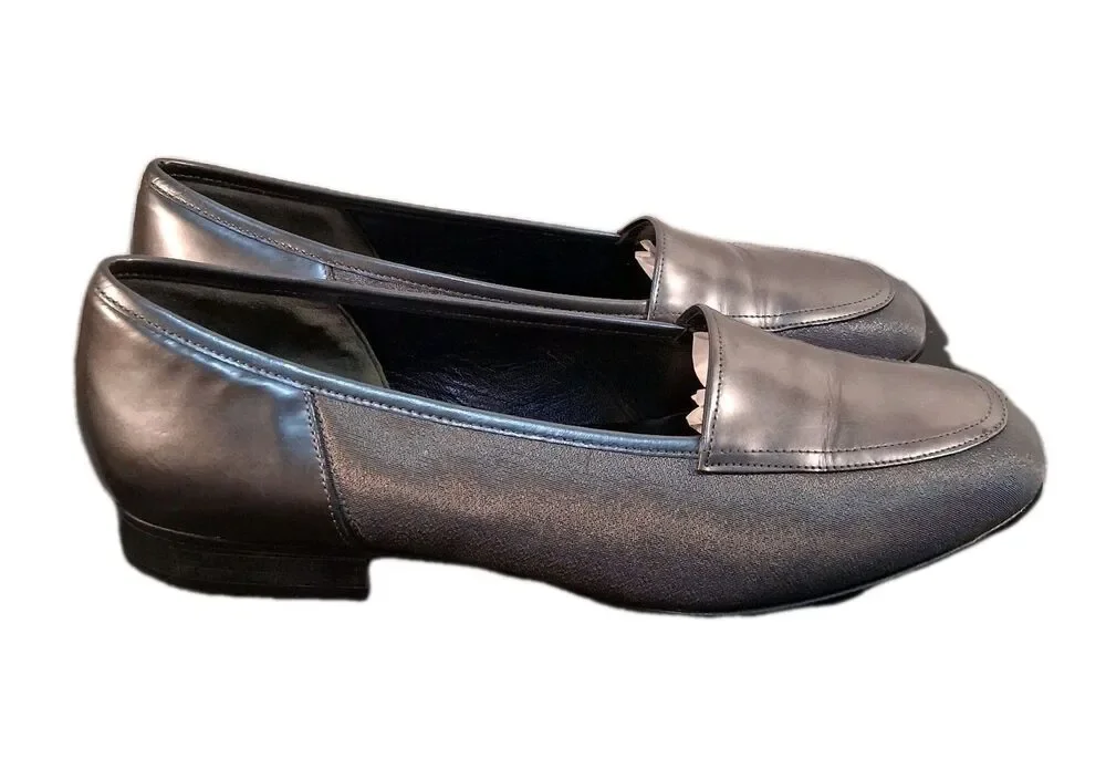 Gabor Loafers Silver Leather Slip-On Shoes Size 6